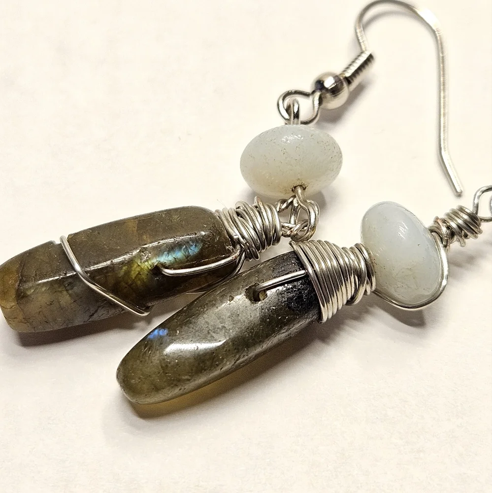 Labradorite and Amazonite Beaded Earrings